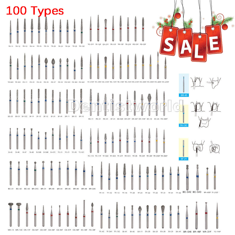 AZDENT 100Type Dental Diamond Burs FG Drill F High Speed Handpiece 1.6mm 5pc/PK