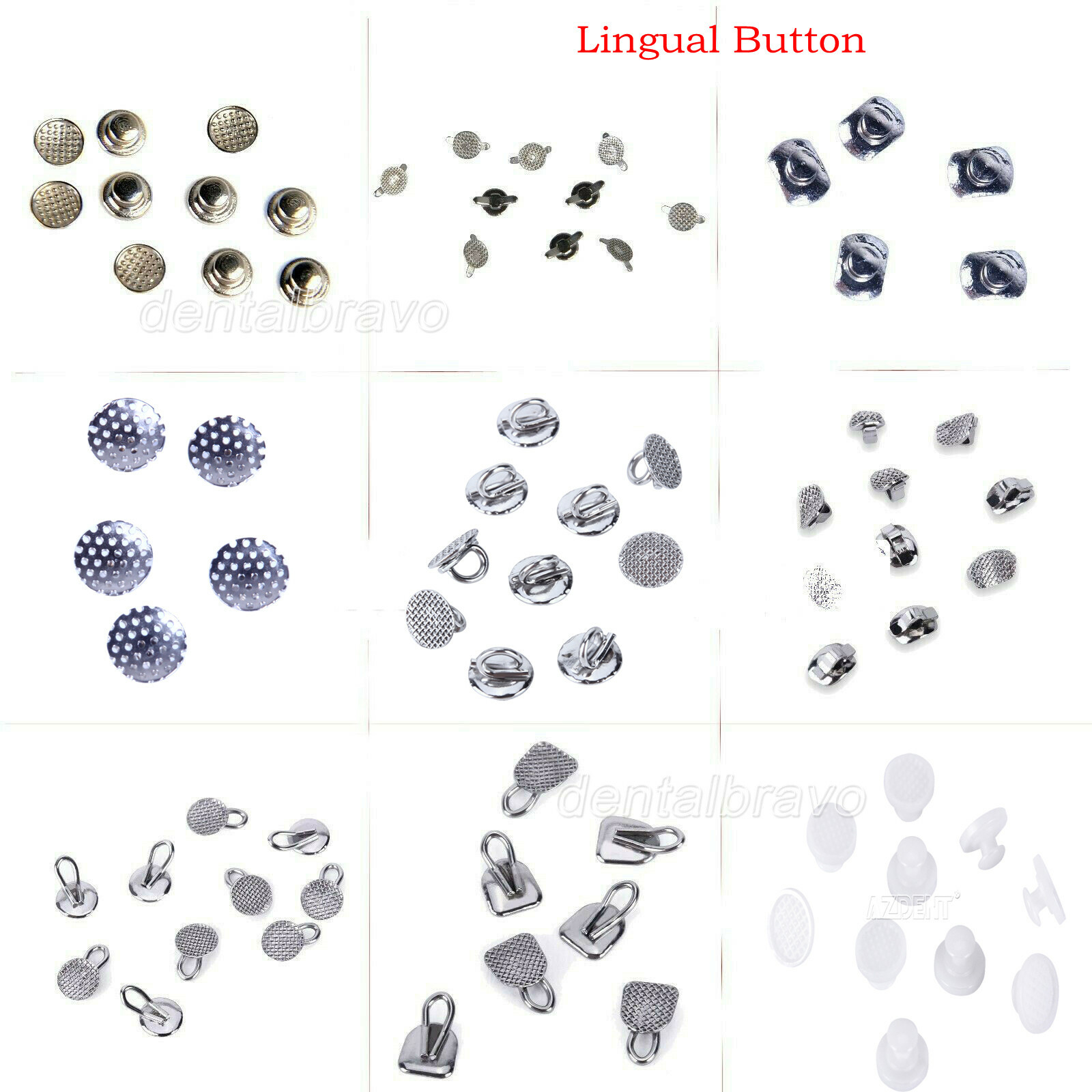 9 Types AZDENT Dental Orthodontic Lingual Buttons Bondable Round 10pcs/bag