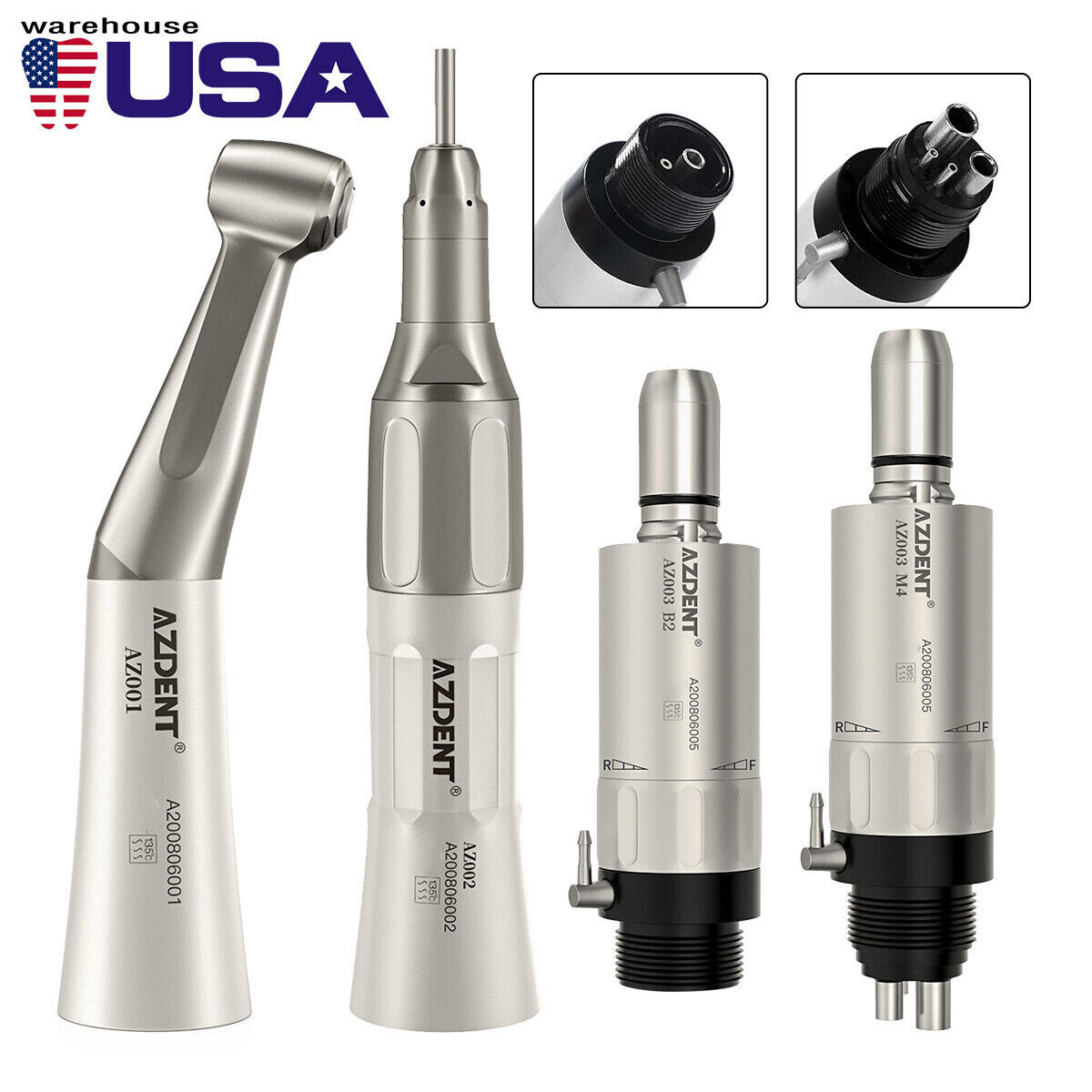 AZDENT Dental Slow Low Speed Handpiece 2/4Hole Motor /Polishing Burs Disc HP /RA