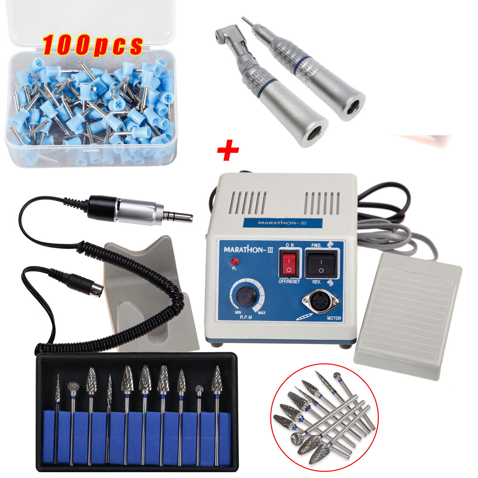 Dental Lab MARATHON 35K Rpm Electric Micromotor Low Handpiece Burs Prophy Cup US