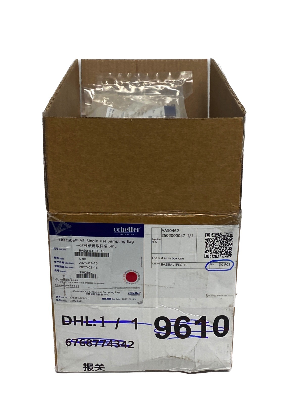 (20/Pk) COBETTER Lifecube AS Single-Use 5mL Sampling Bags BAS5ML1PEC-10