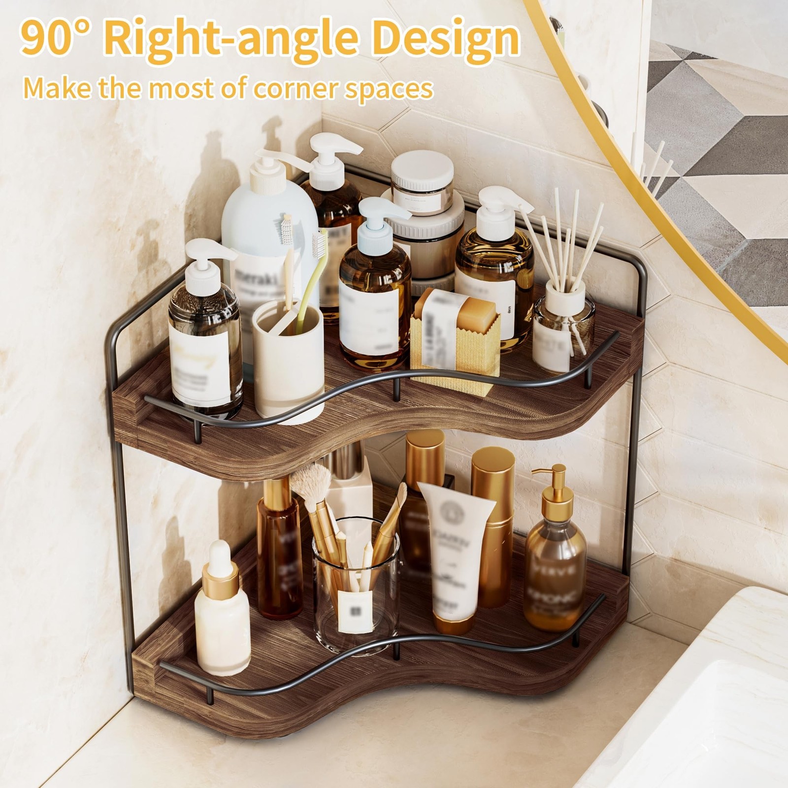 2-Tier Corner Bathroom Counter Organizer with Embedded Screw Holes, Secure & …