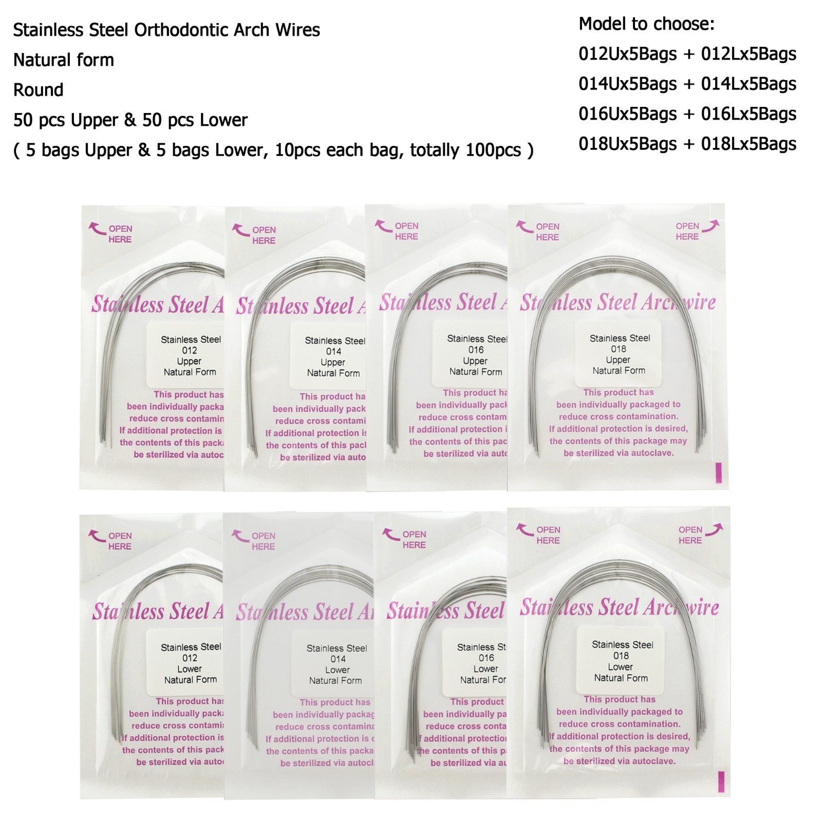 Orthodontic Arch Wire Niti Stainless Steel Round Rectangular Ovoid Natural Form