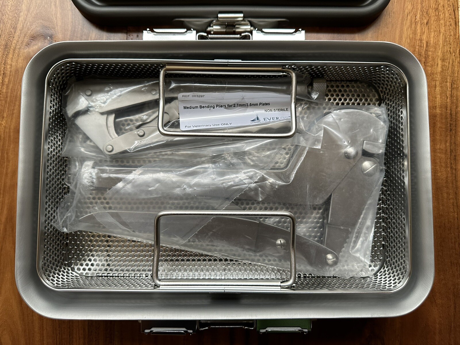Everost Medium and Large Bending Pliers in V. Mueller CD0-4C Sterilization Case