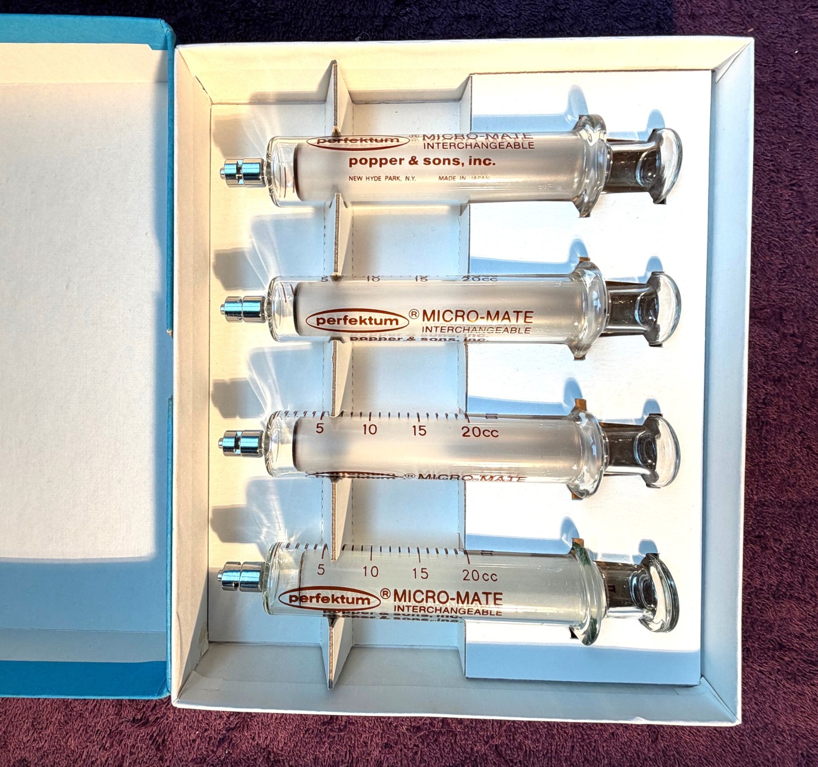 Popper Micro-Mate 20cc Glass syringe with luer lock tip, Box of 4, NEW