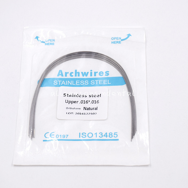 10 Pack Dental Ortho Stainless Steel Rectangular Arch Wires Natural 16*16 Upper