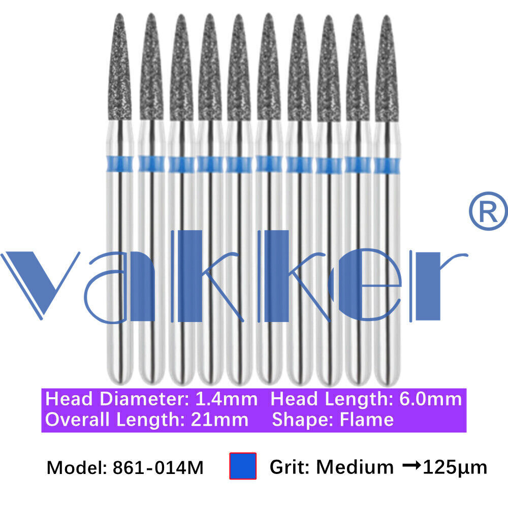10pc Dental Diamond Burs for HighSpeed Handpiece Medium Super Fine Friction Grip