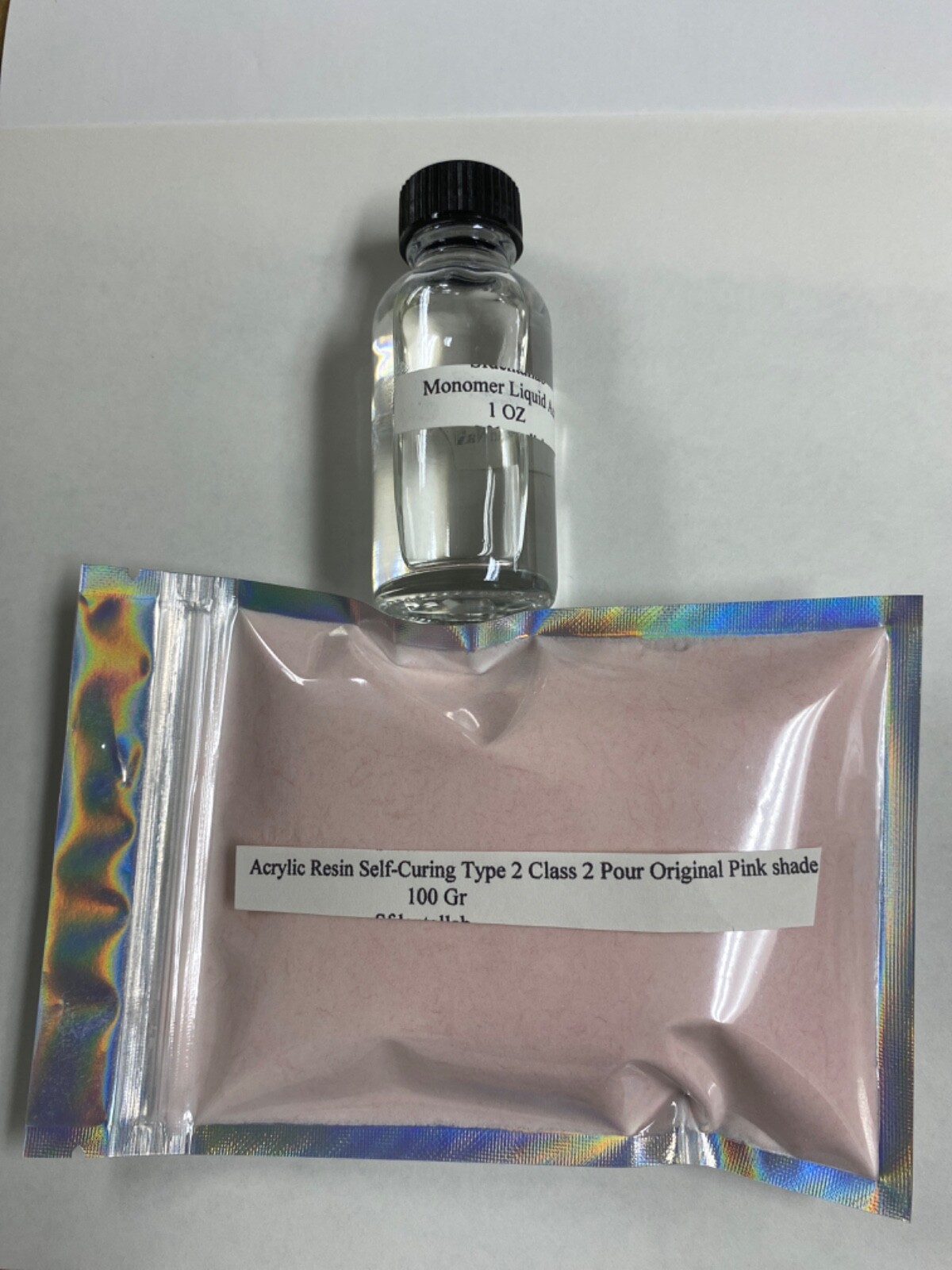 Acrylic Resin Powder Self-Cure Type 2 Original Pink Shade 100 Gr/1 0z liquid