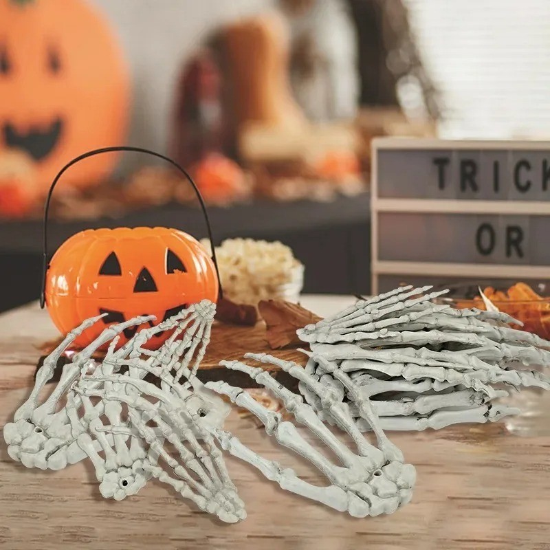 Halloween Skeleton Hand Scary Realistic Size Hand Bone Skull Decors Zombie Party