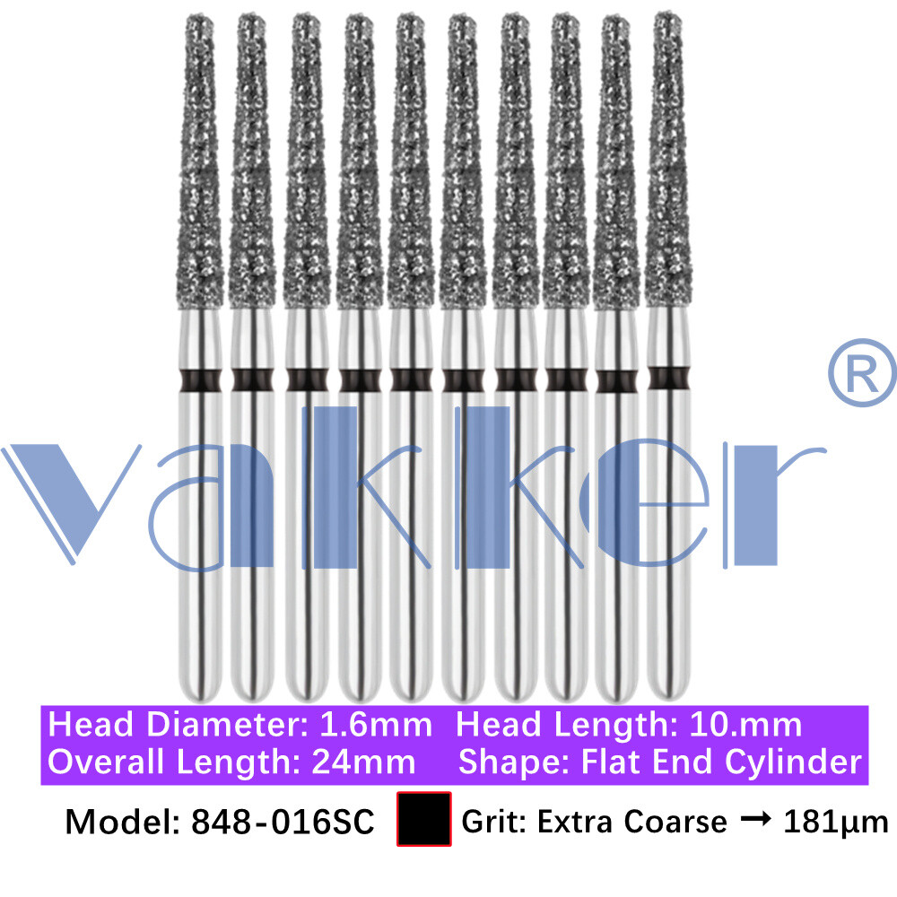 Vakker 10pc Diamond Bur Modified Flat End Taper Handpiece Bur Fine Medium Coarse