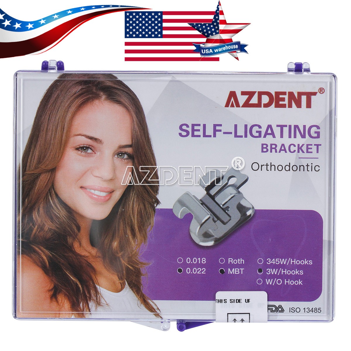 AZDENT Dental Orthodontic Brackets Self-ligating Braces Roth/MBT 022 Hooks 3/345