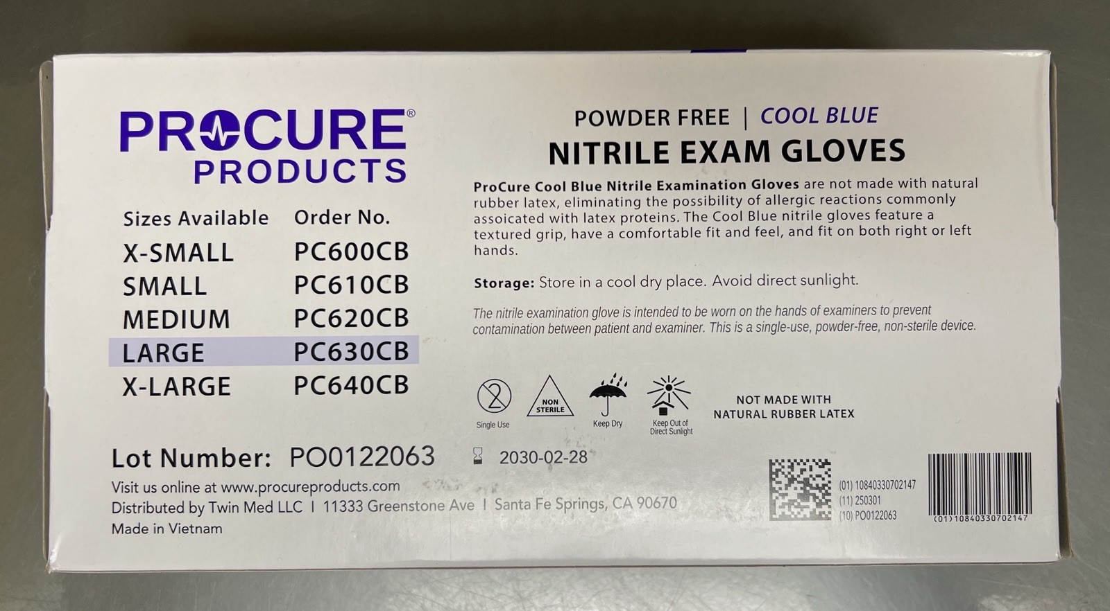 Procure Nitrile Exam Gloves #PC630CB, Powder Free, Blue, Large, 1 Box – Qty 200