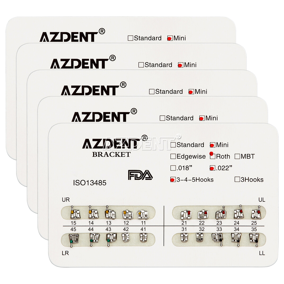 AZDENT Dental Orthodontic Brackets Braces Metal Mini Roth/MBT .022 Hooks 345
