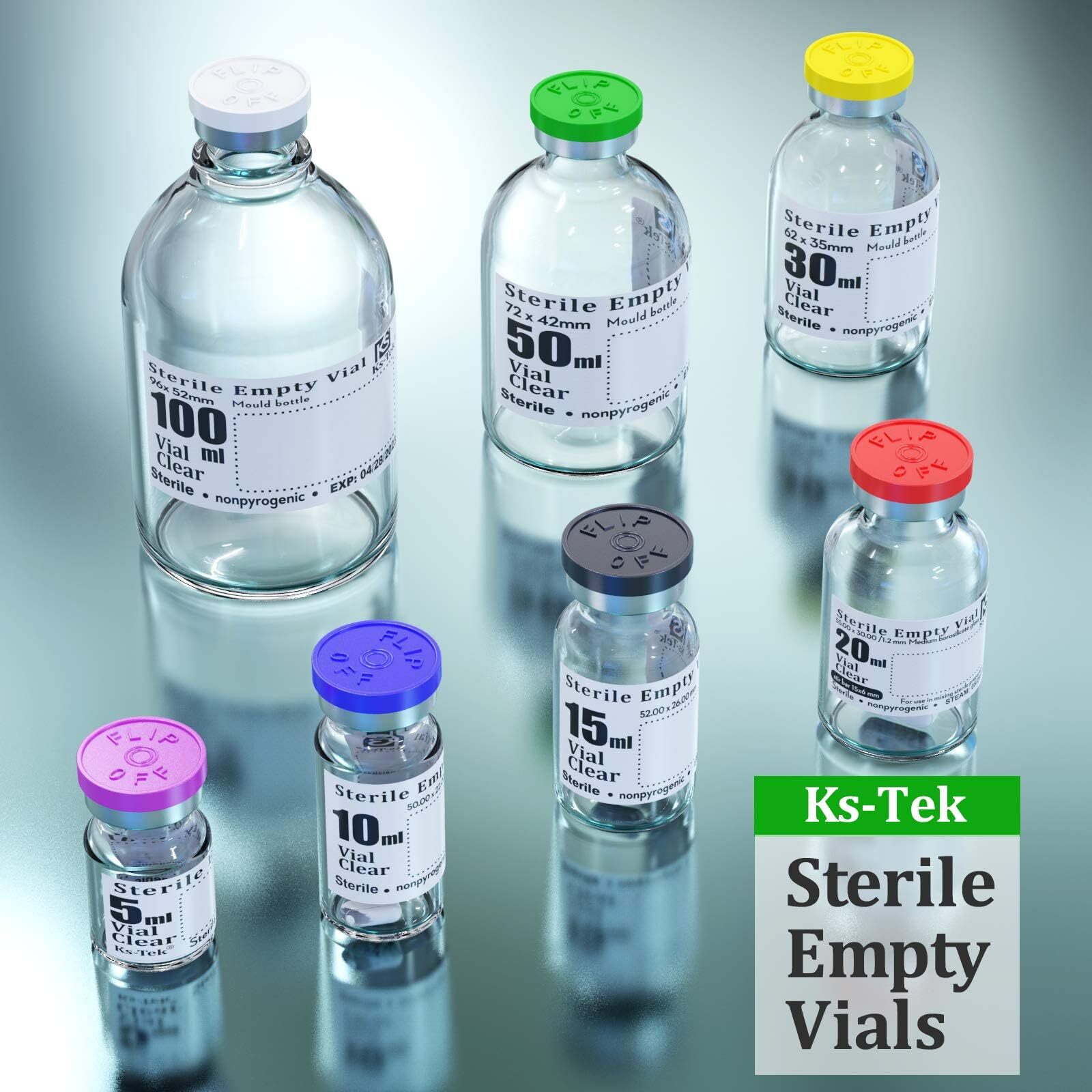 30ml Glass Teartop Vials with Aluminum Cap Sterile Injection Port 10pcs Box
