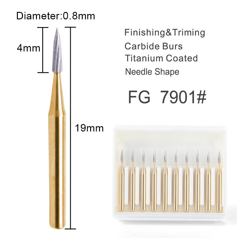 10pc FG7901 Dental Tungsten Carbide Gold Burs Polishing For High Speed Handpiece