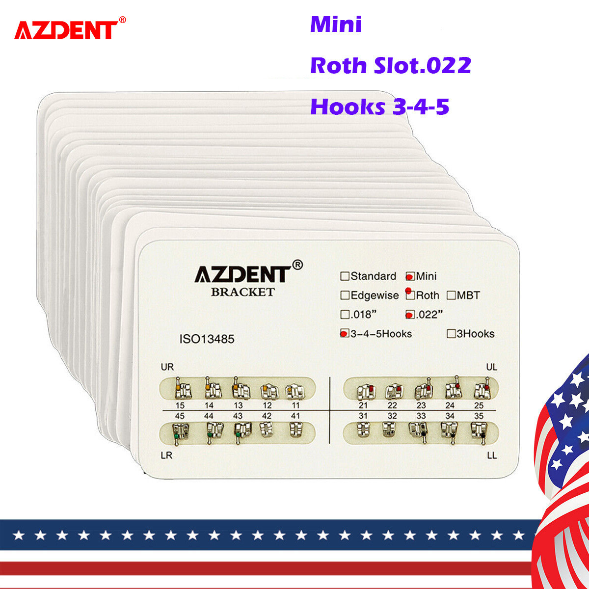 20 Packs AZDENT Dental Orthodontics Brackets Braces MINI Roth Slot.022 Hooks 345