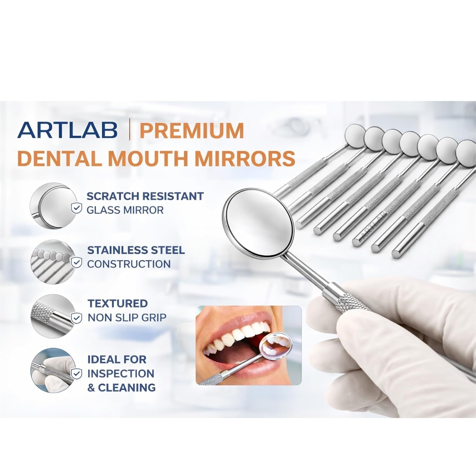 Premium Dental Mouth Mirror #5 with Handle Stainless Steel – 10 Pack