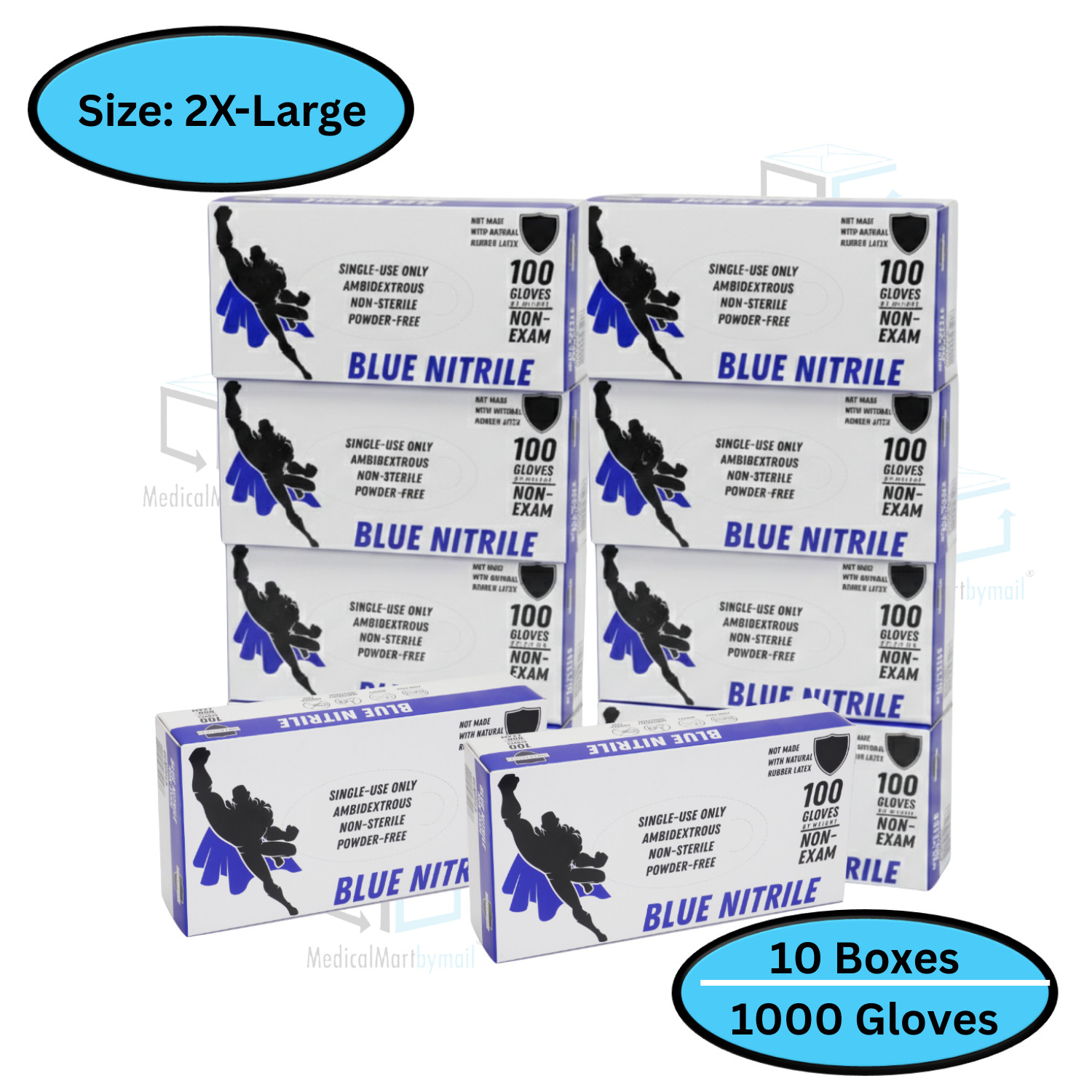 1000 Gloves Blue Industrial Nitrile Gloves Powder Free 5 Mil 2XL