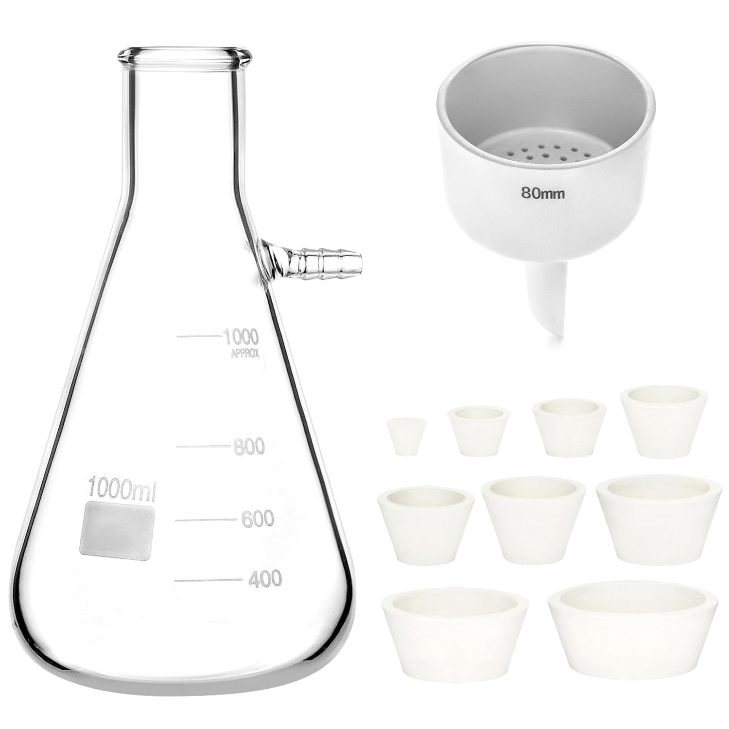 1000ML Buchner Funnel Kit Filter Flask Set, 1L Vacuum Flask 80Mm Funnel, Borosil
