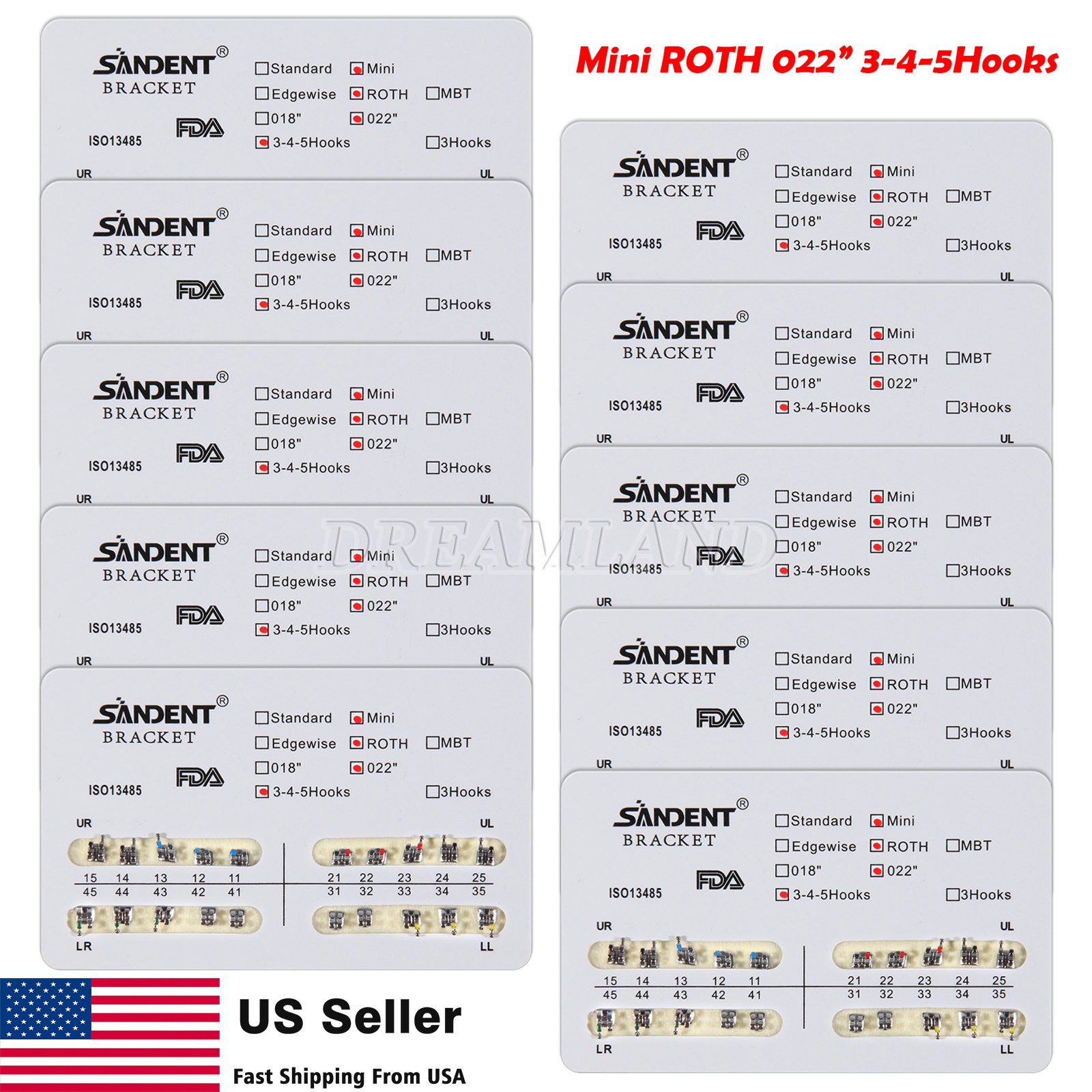 10 Packs Dental Orthodontic Metal Brackets Braces Mini Roth.022 Hooks 345