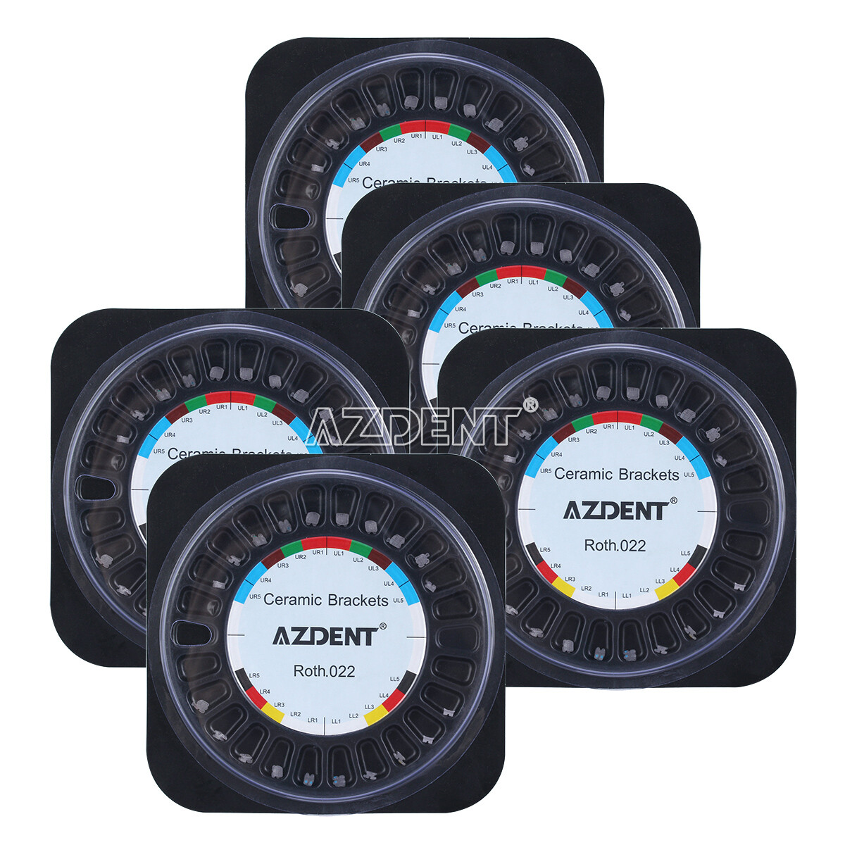 AZDENT Dental Orthodontic Ceramic Brackets 5*5 Roth MBT 022 Hooks 345 20Pcs/pack