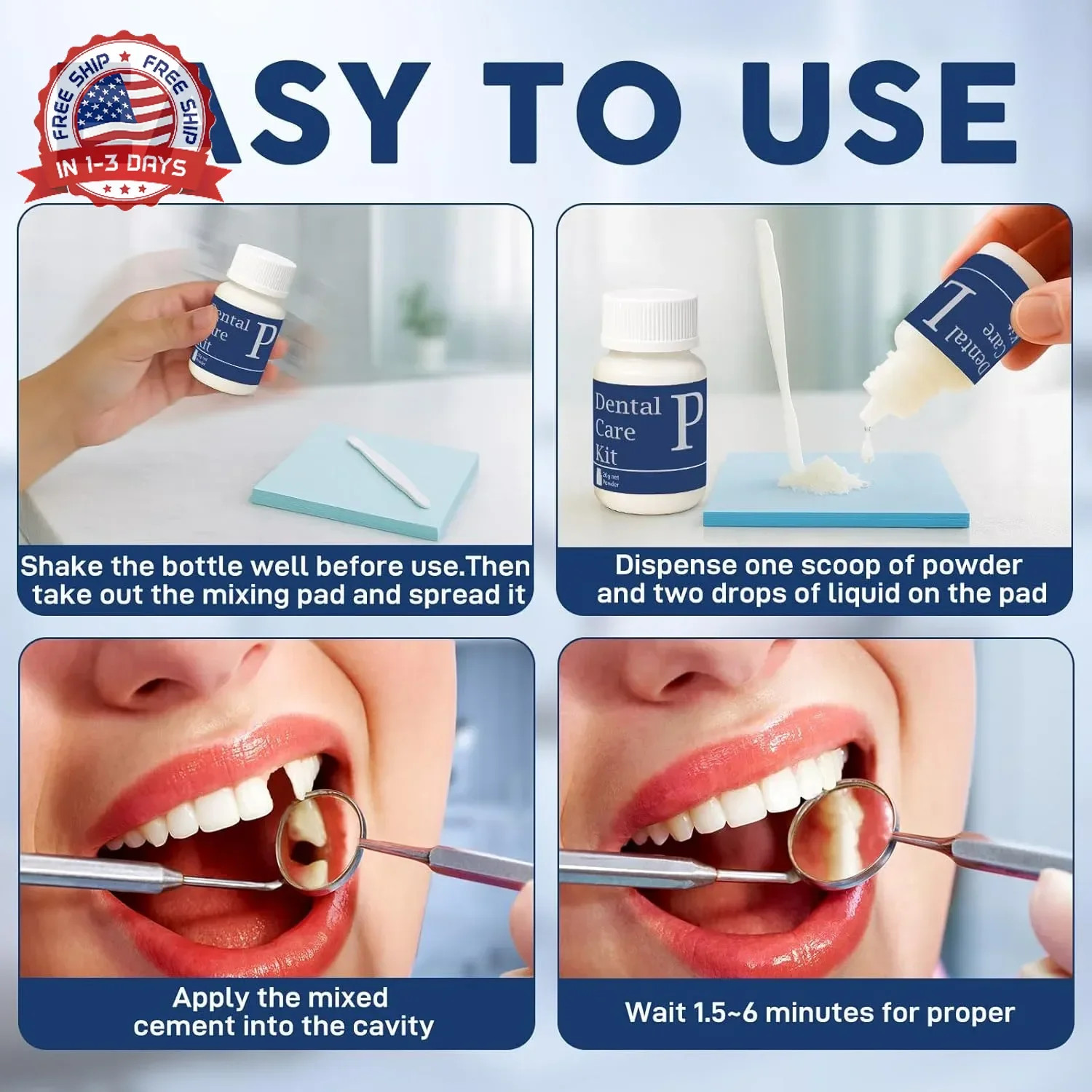 Zinc Oxide Eugenol Dental Cement Tooth Repair kit for Broken Teeth, Temporary Fi