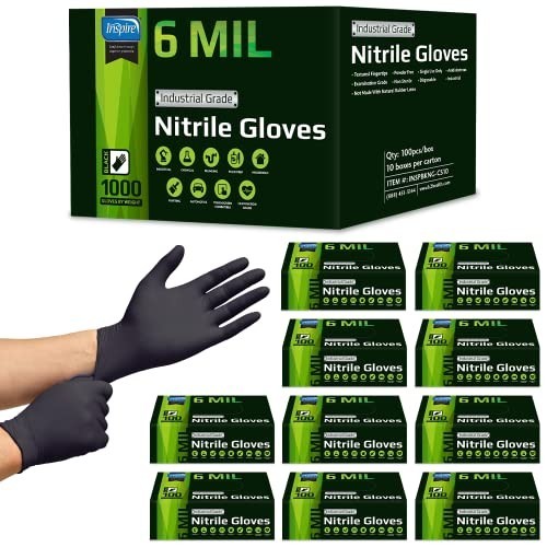 Heavy Duty Disposable Nitrile Gloves – Latex Free, 6mil Black & 8mil Orange, Foo