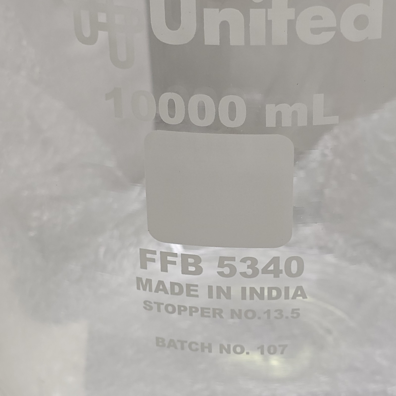 United Scientific Supplies FFB5340-10000 Borosilicate Glass Filtering Bottle 10L