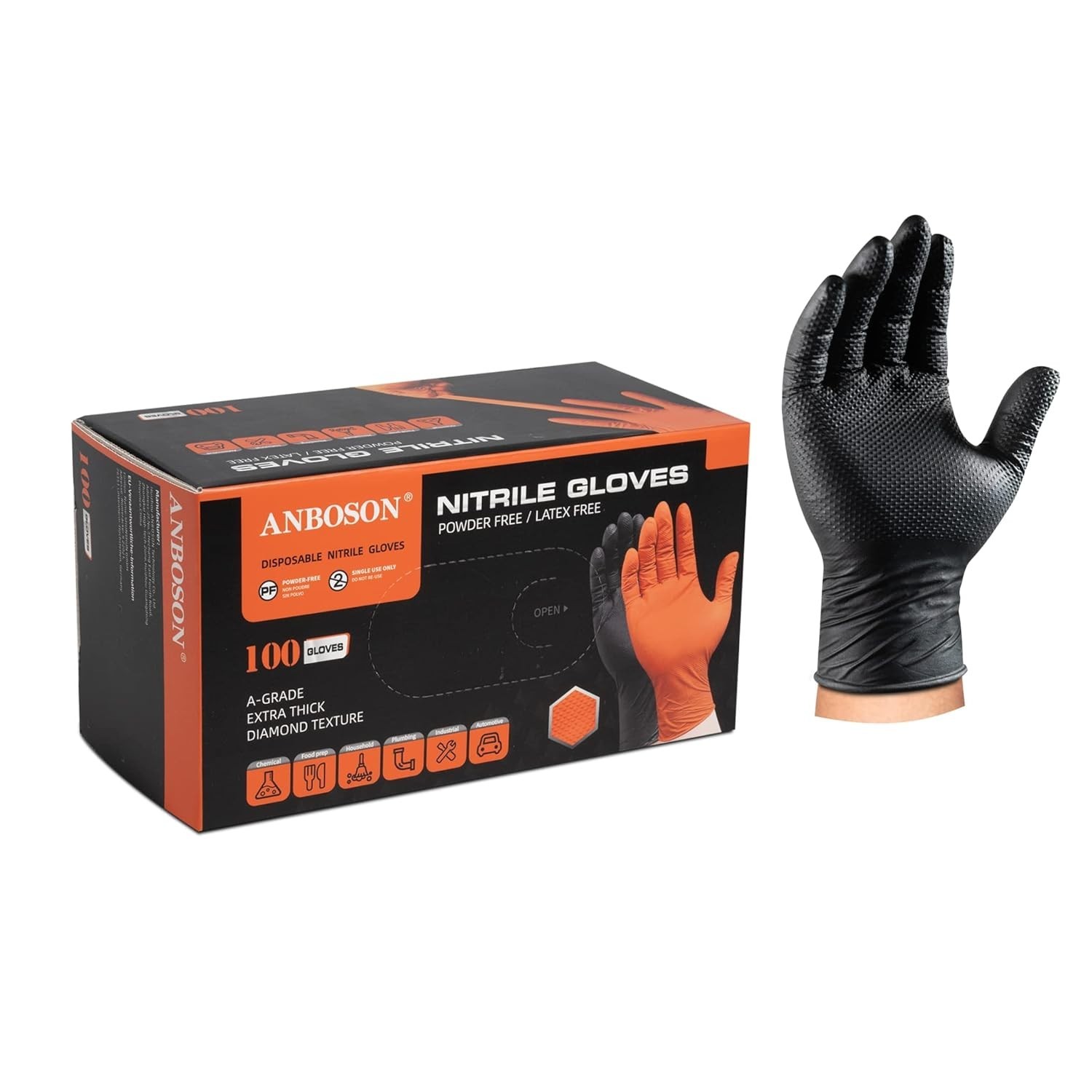 10mil Nitrile Gloves Thick,Industrial Disposable Gloves with Diamond Textured,He