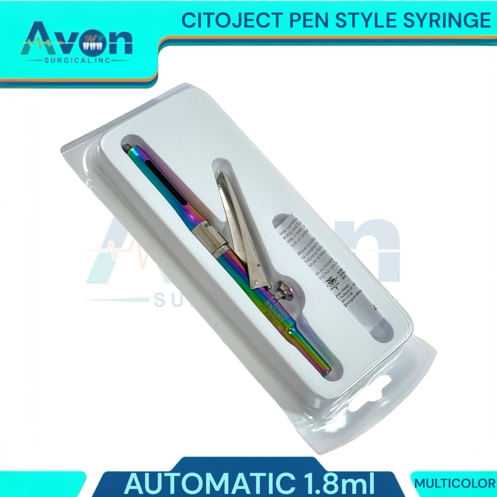 3PK Dental Anthestetic Pen Syringe 1.8mL, Multicolor+Brown+Blue, Stainless