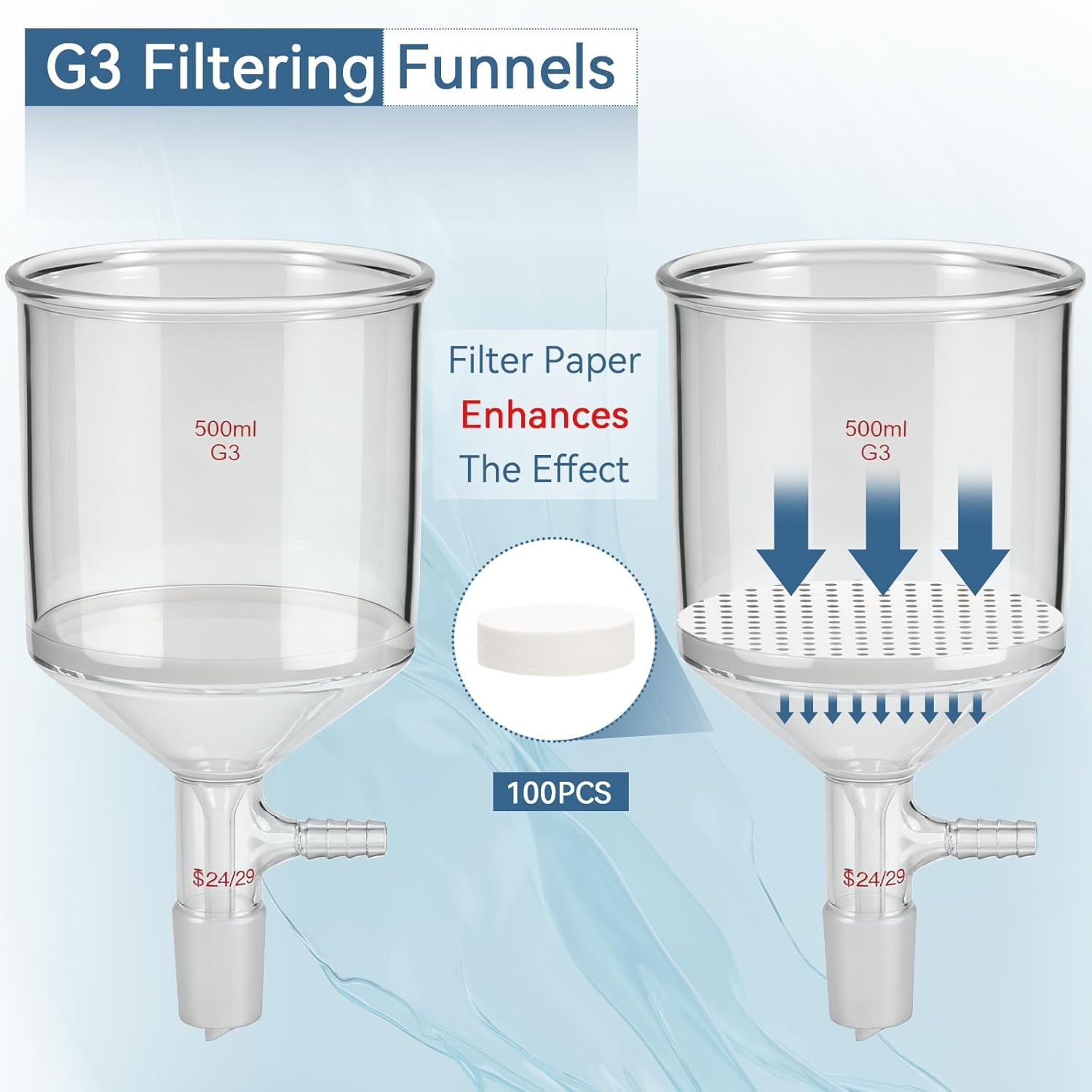Flask Funnel Lab Vacuum Filtration buchner Funnel Kit 1L Filter w/ Bottle Funnel