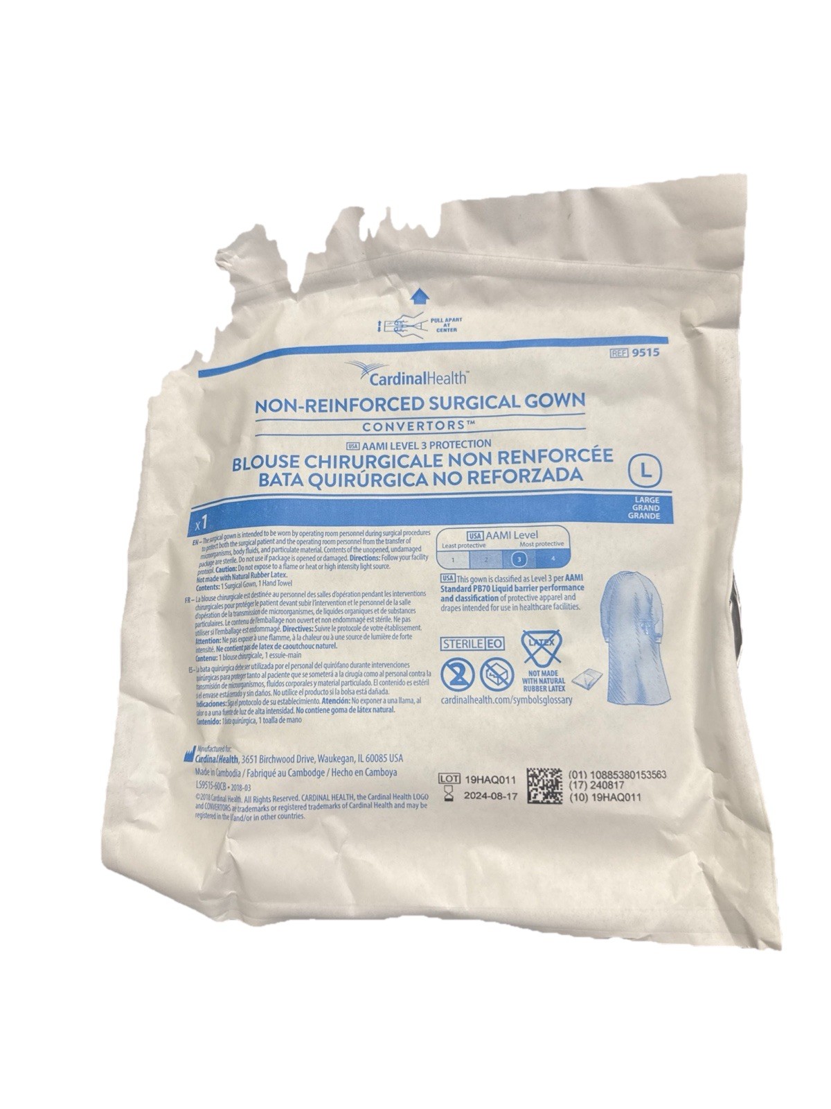 Cardinal Health Non-Reinforced Surgical Gown AAMI Level 3, Case Of 20 Each, Exp.
