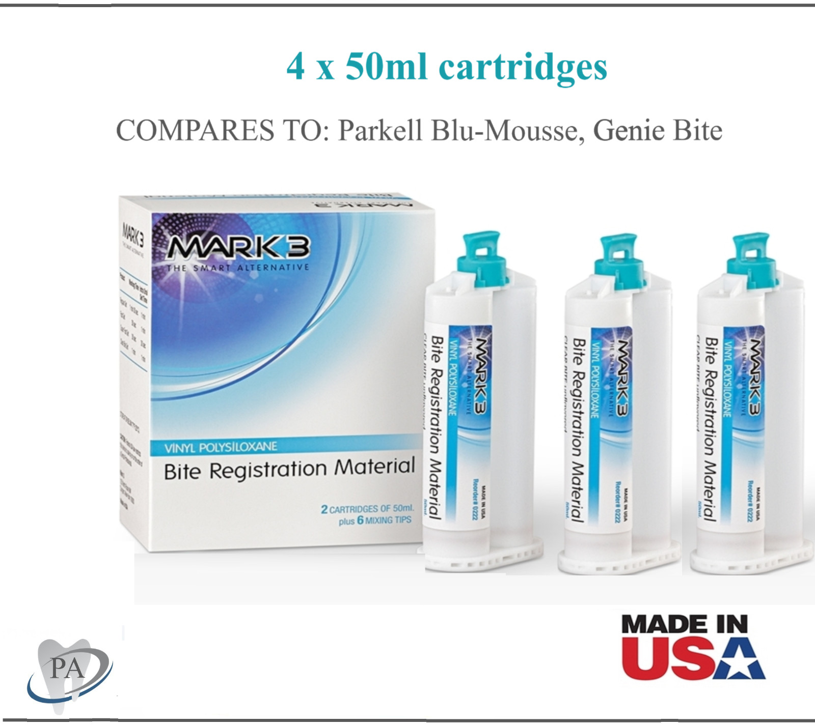 Dental VPS Bite Registration Material FAST SET, REGULAR, 50ml cartridge Or Tips