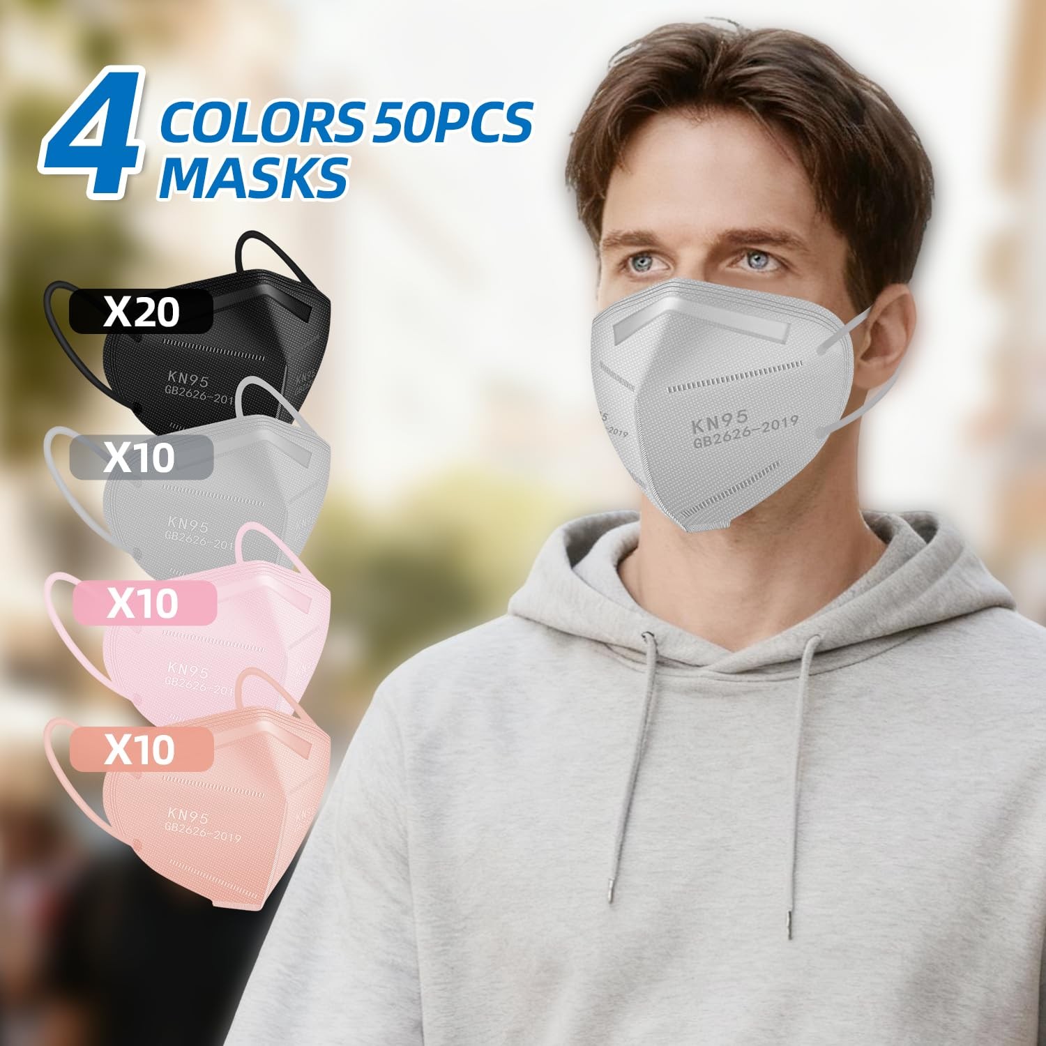 50-Pack Multicolor KN95 Face Masks – 5-Ply Cup Dust Protective Masks with Ela…