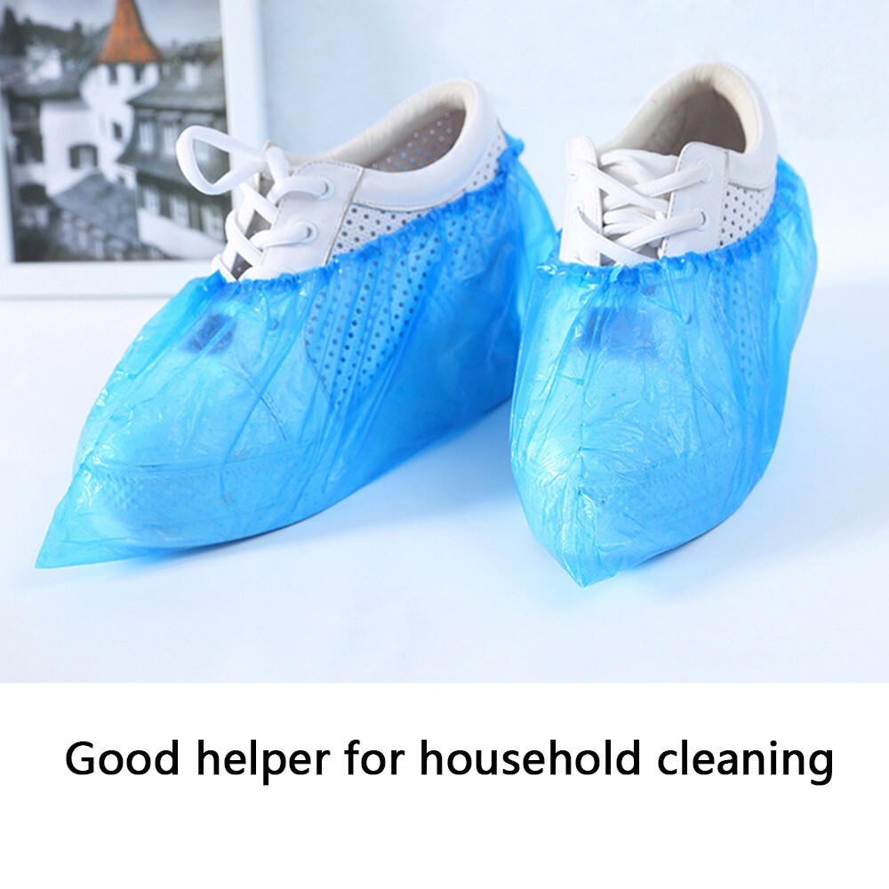 INTBUYING® 100 Pieces of Disposable Plastic Shoe Covers Portable Multipurpose