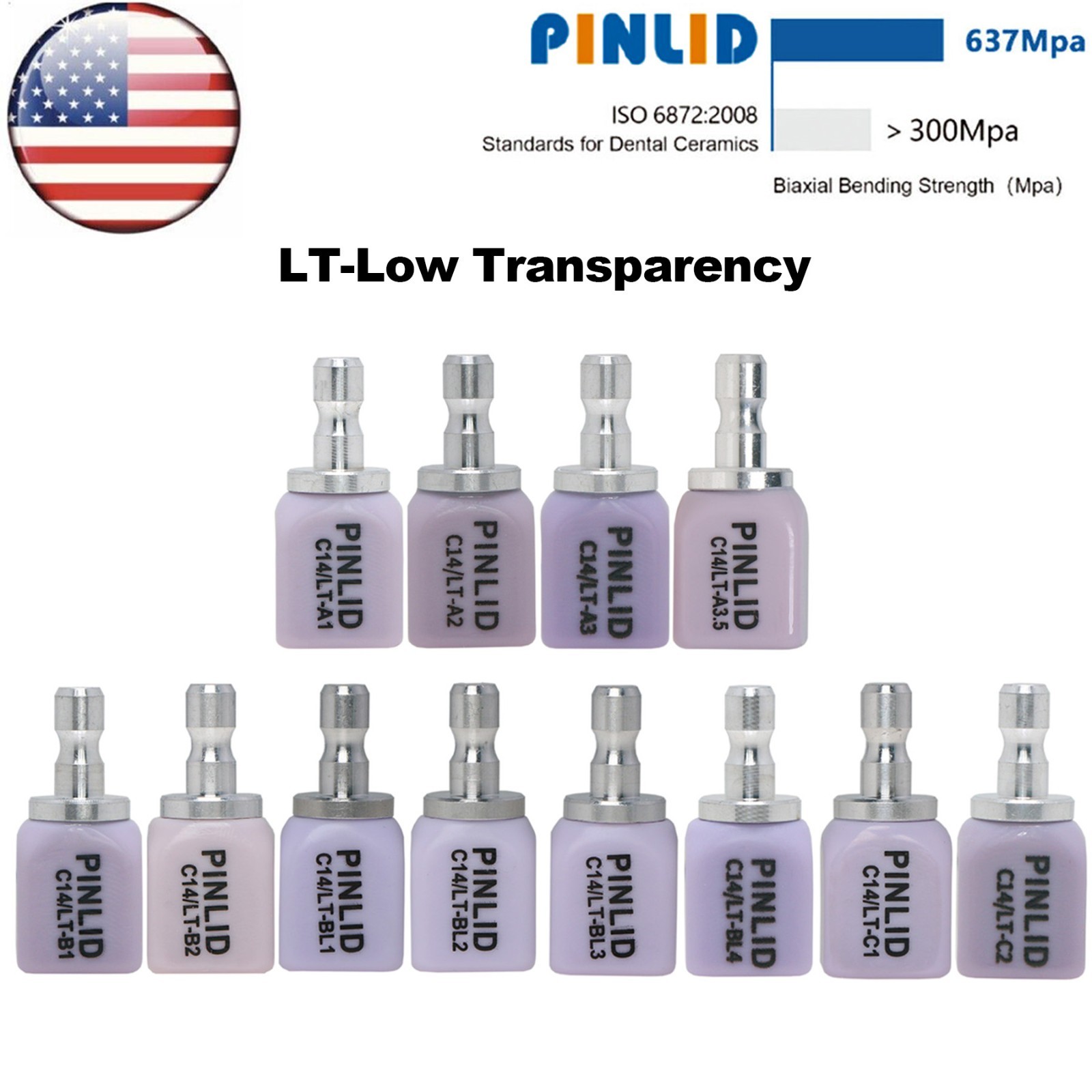 US C14 Emax Glass Ceramic Blocks HT LT Lithium Disilicate CAD/CAM Cerec 5Pcs/Box