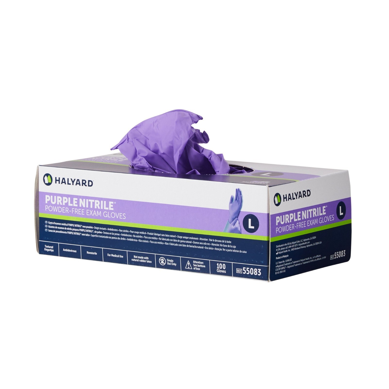 *100-Pieces* Halyard Purple Powder-Free Nitrile Exam Gloves Large 55083