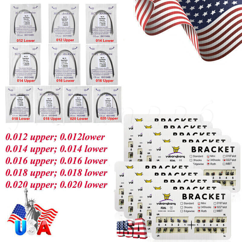 Dental Orthodontic Bracket Braces Roth/MBT 345 Hooks /Round Super Arch Wire Niti