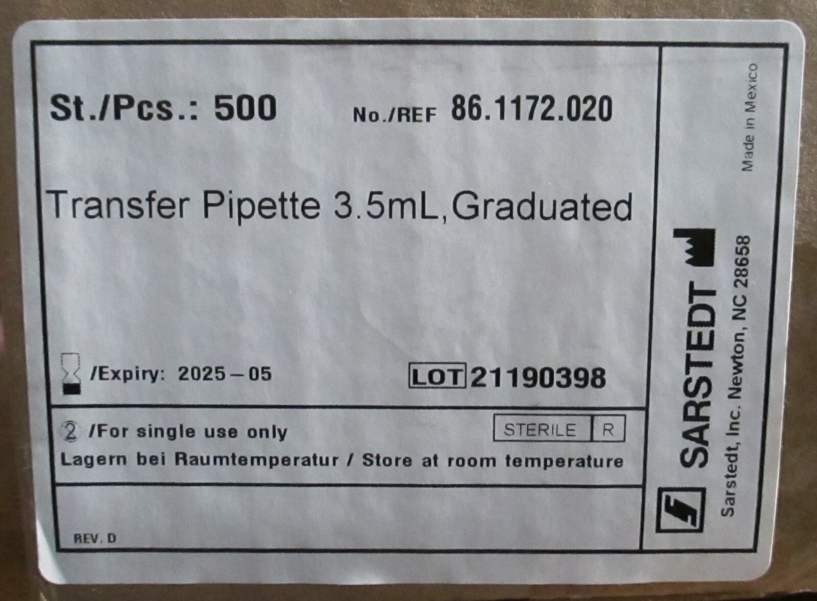 3.5ml Graduated Large Bulb Draw Sterile Plastic Transfer Pipette (Pipet)