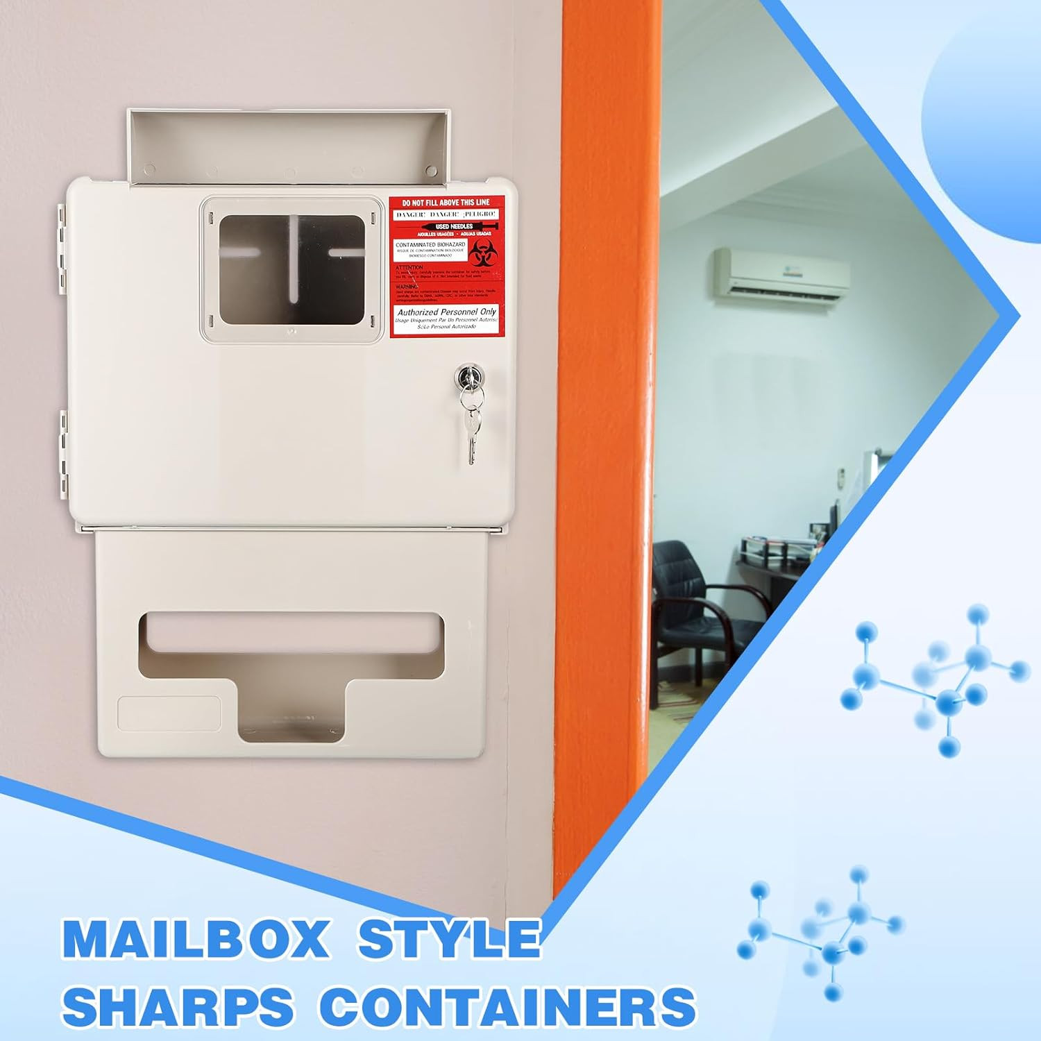 Wall Mount Locking Cabinet w/ Glove Box for 5 Qt Sharps Container, Cabinet Only.