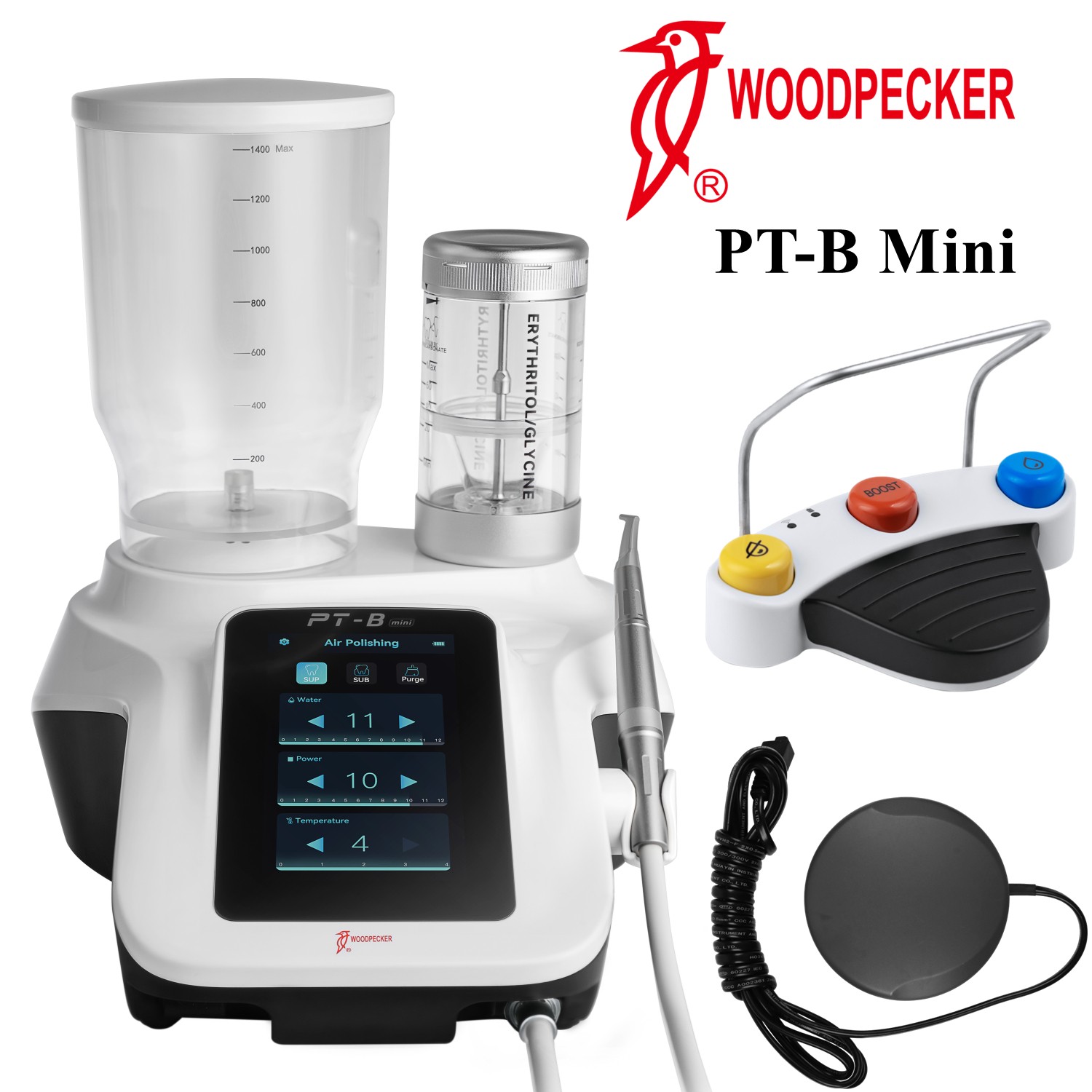 Woodpecker PT-B Mini Dental Air Polisher Wireless Foot Control w/ Prophy Powder
