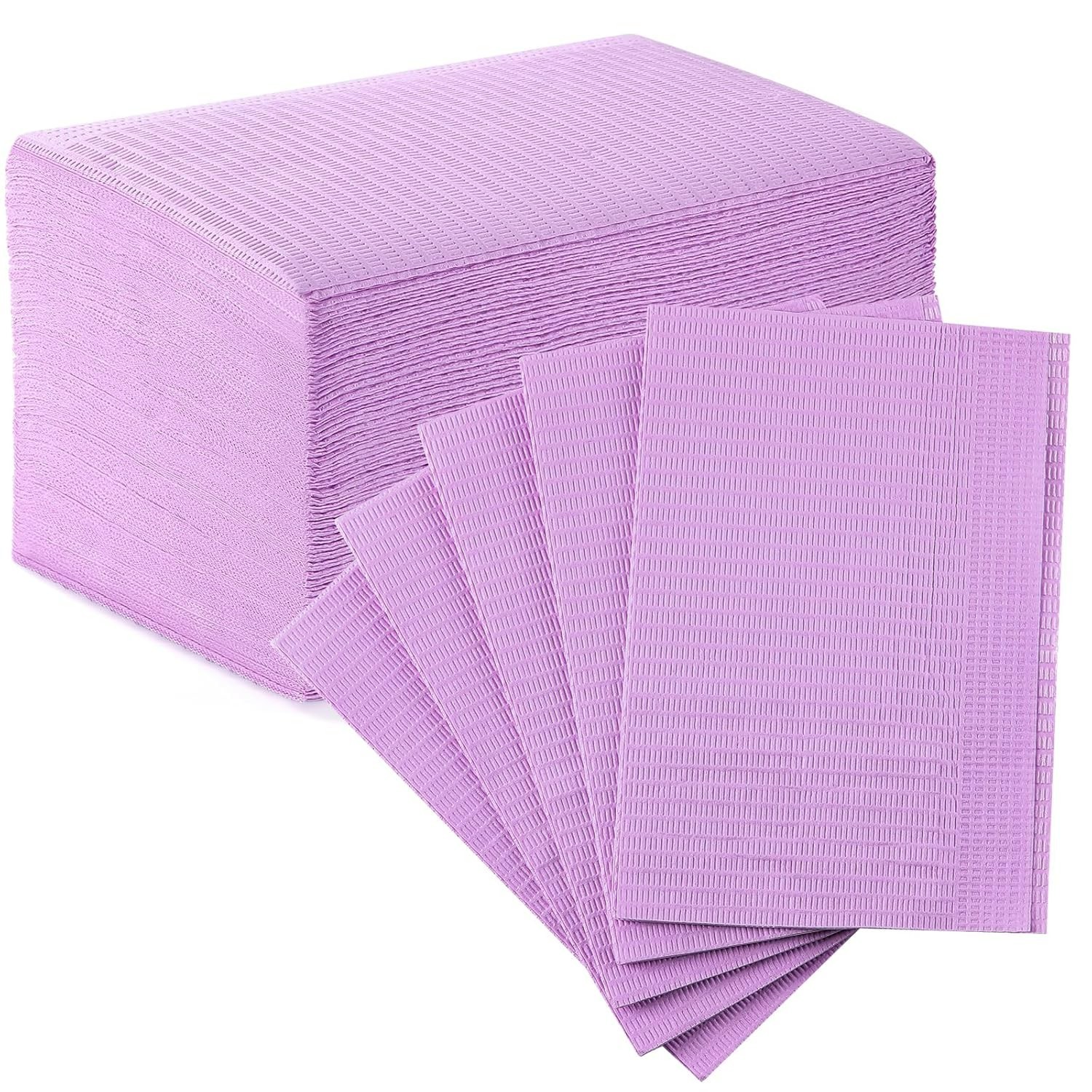Dental Bibs, Purple, 50 Pieces, Disposable,13″ x 18″ 2-Ply Paper 1-Ply Film D…