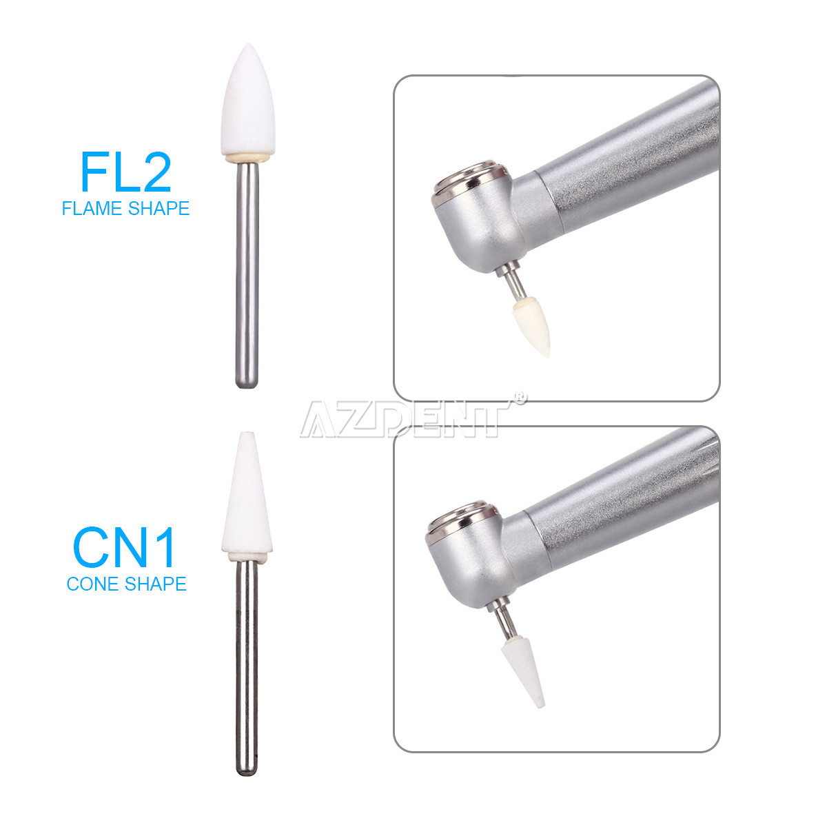 Dental White Stone Porcelain Resin Handpiece Polishing Burs FG Cone /Flame/Round