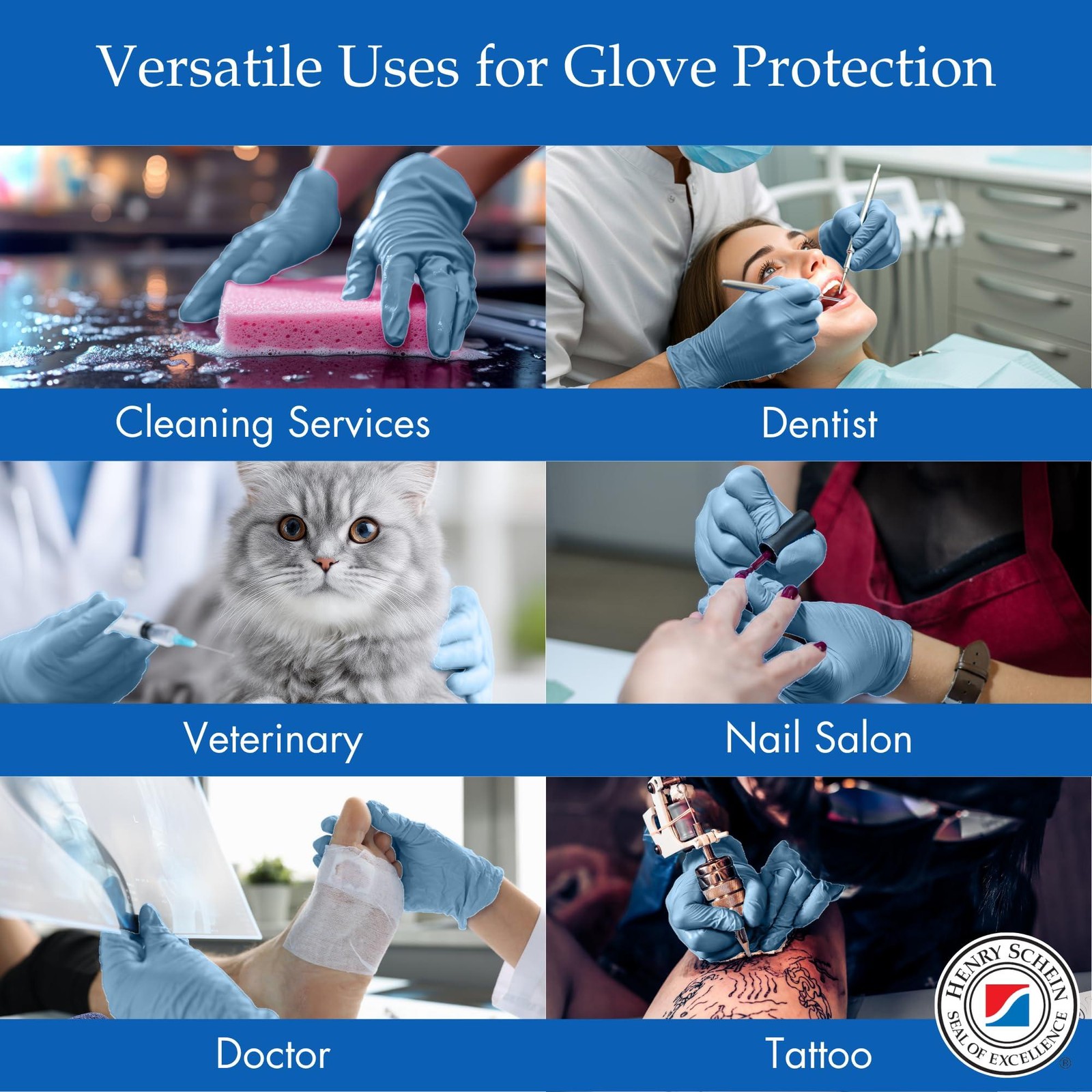 Henry Schein Criterion N300 Ice Blue Nitrile Exam Gloves, Chlorinated, Non-Steri