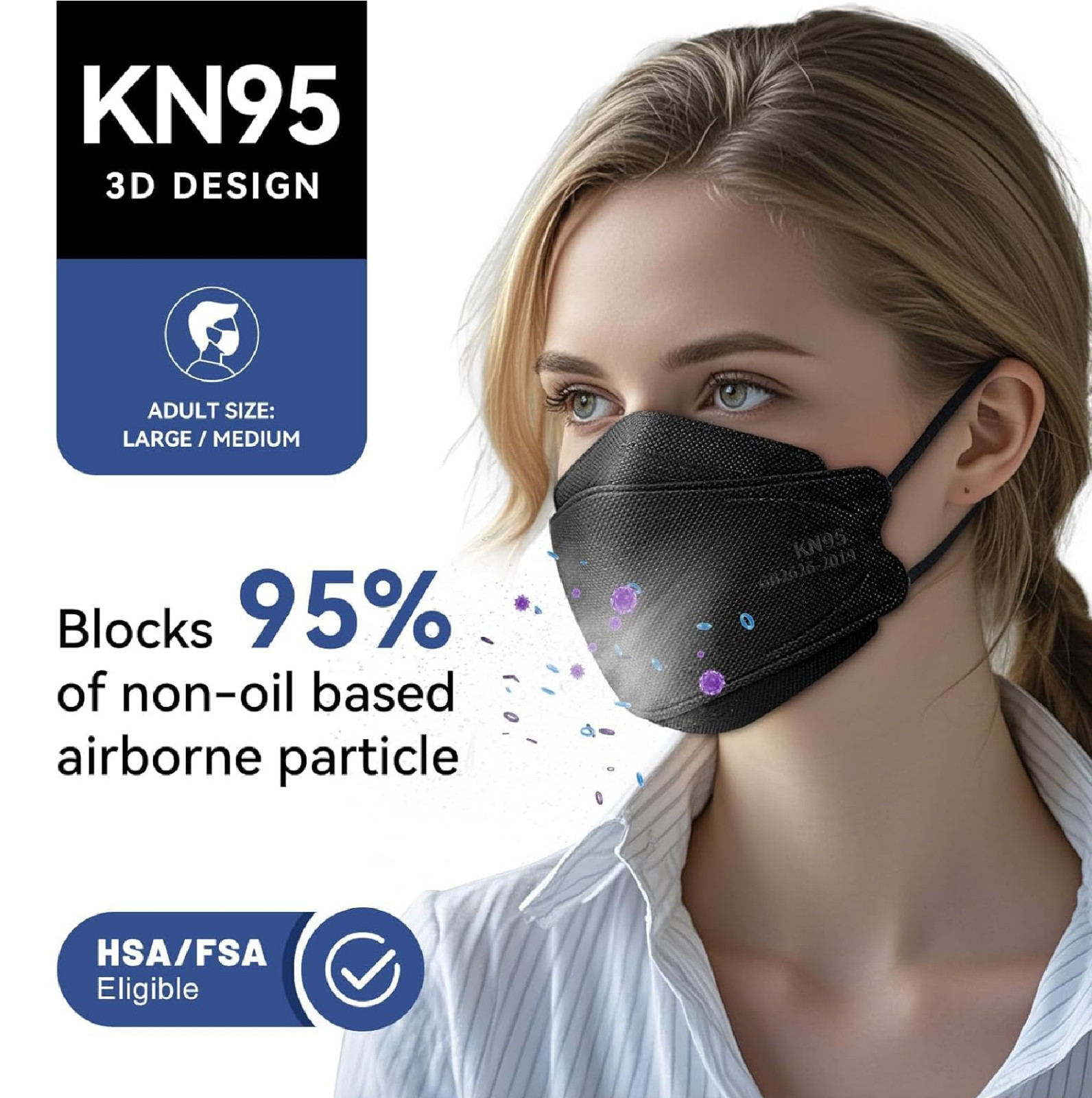 KN95 Face Mask Disposable Adults – 100 Pack 5 Layer Protection Adjustable KN95