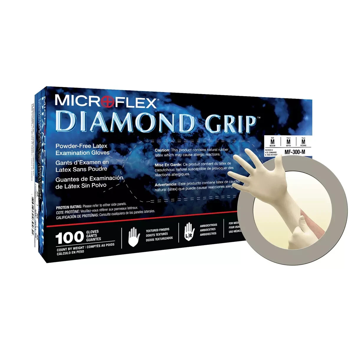 Microflex MF300M-CASE Diamond Grip Med Disposable Latex Gloves – 1,000pk CASE
