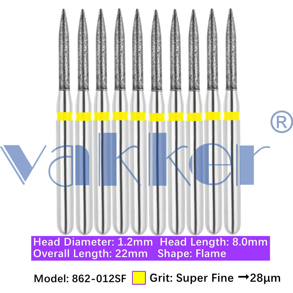 10pc/pk Vakker Dental FG Flame Shape Diamond Burs for High Speed Handpiece