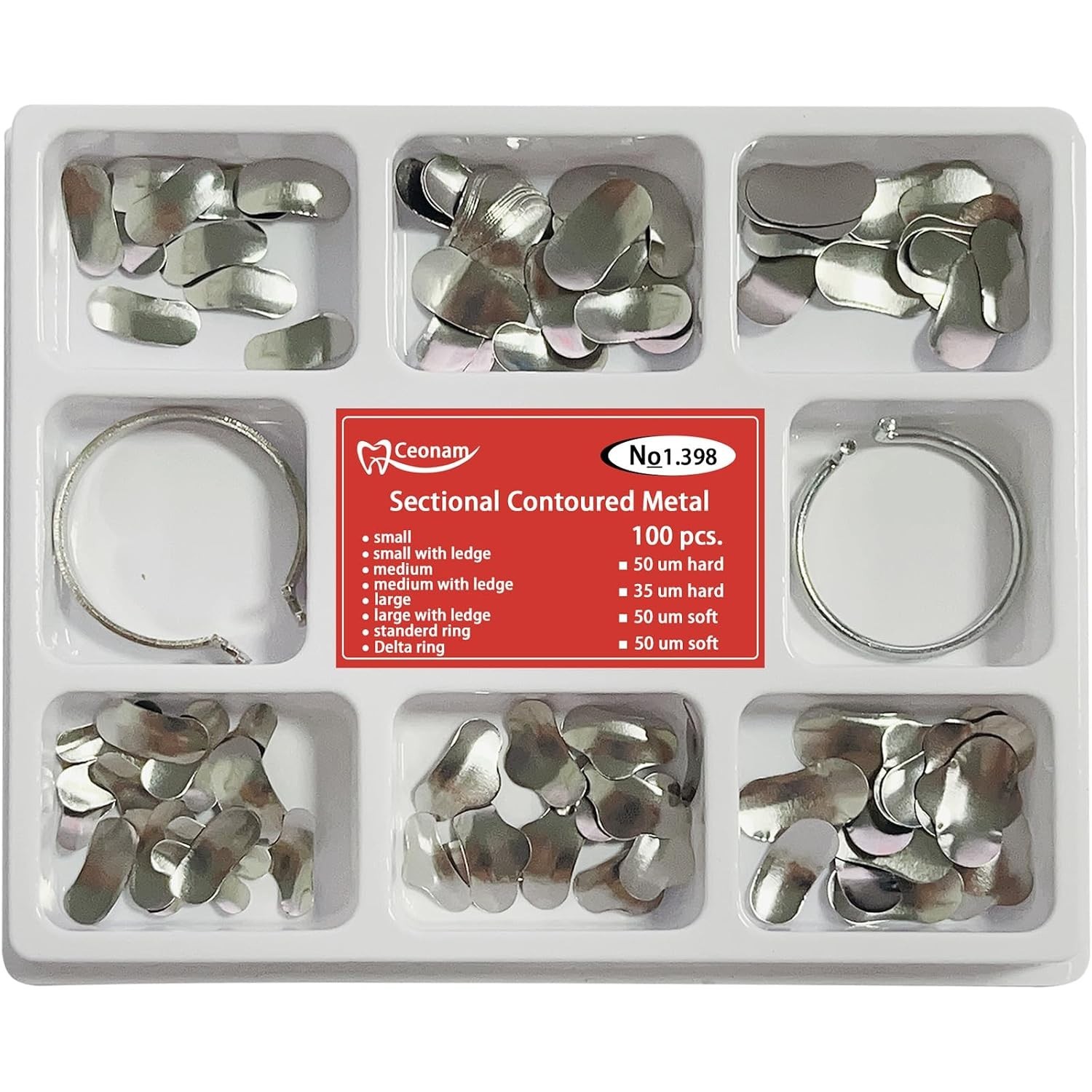 100 Pieces Stainless Steel Sectional Contoured Metal Dental Matrices Kit with…