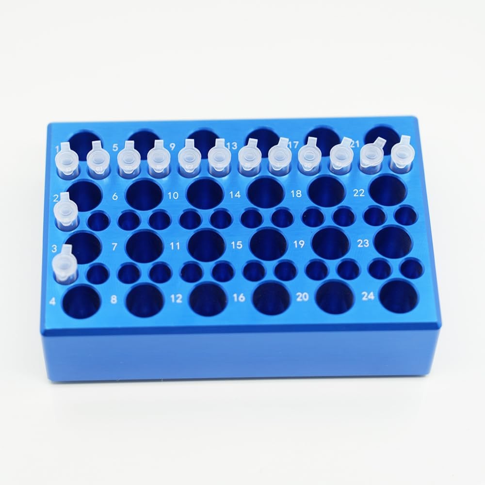 1 Pcs Aluminum Cooler Cooling Block PCR Test Tube Racks, 24-Well for 1.5ml /2…