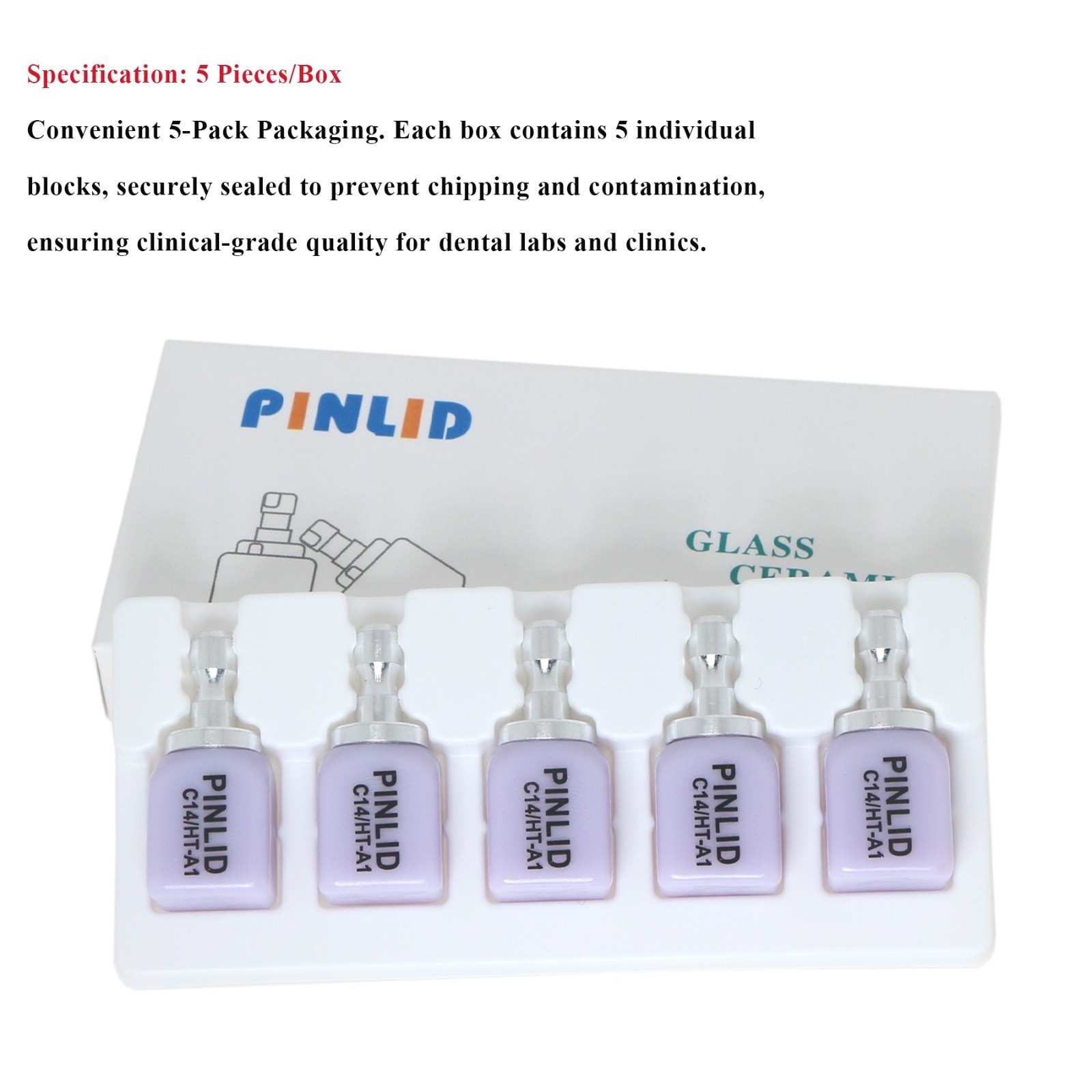 US 5PCS C14 HT Dental Emax Glass Ceramic Blocks Lithium Disilicate CAD/CAM CEREC